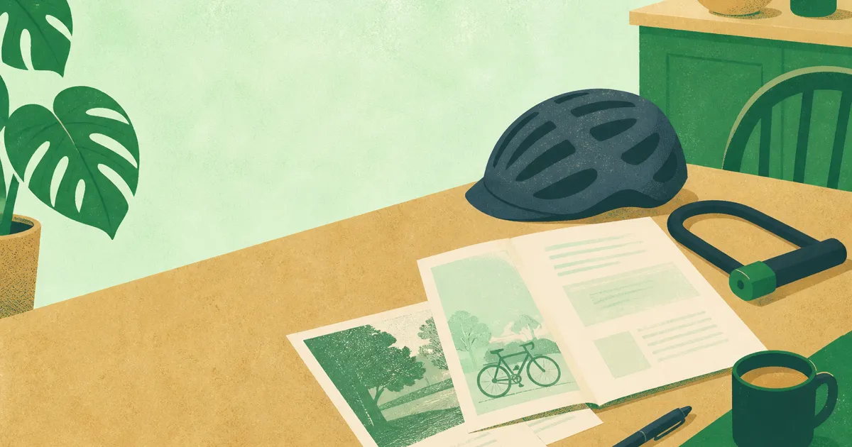 Cyclist comparing bicycle insurance documents at a kitchen table