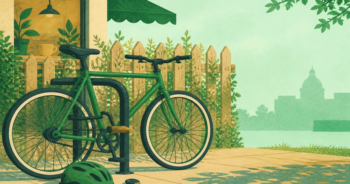 Traditional pedal bicycle leaned against a garden fence in the UK